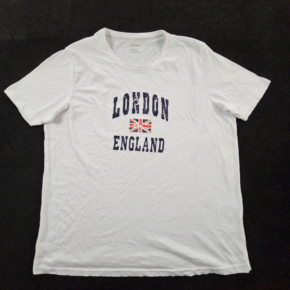 London England Livery White Short Sleeve Cotton T-Shirt Men's 2XL